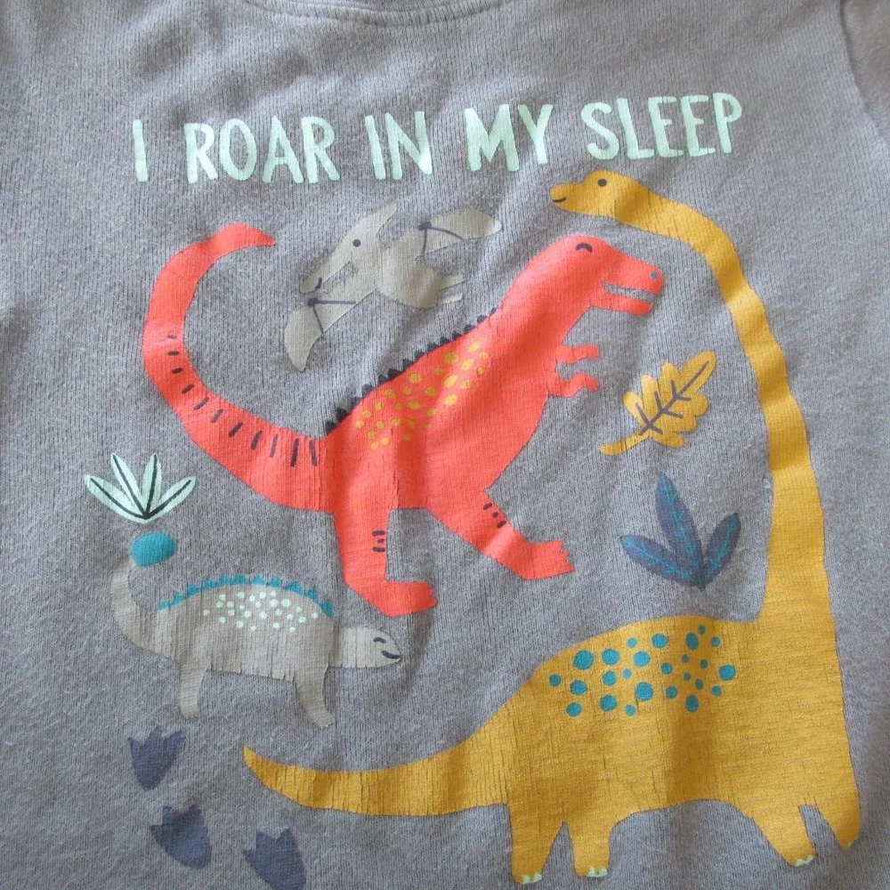 Carters Pajama Shirt Toddler Boys Size 2T Gray‎ Short Sleeve Dinosaur Roar Sleep